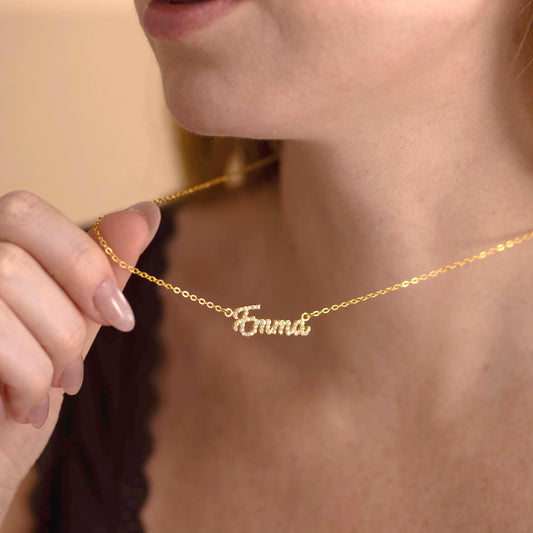 Dainty Diamond Gold Name Necklace, Personalized Pave Name Necklace, Custom Gemstone Letter Necklace, Jewelry Gift for Her, Bridesmaid Gifts