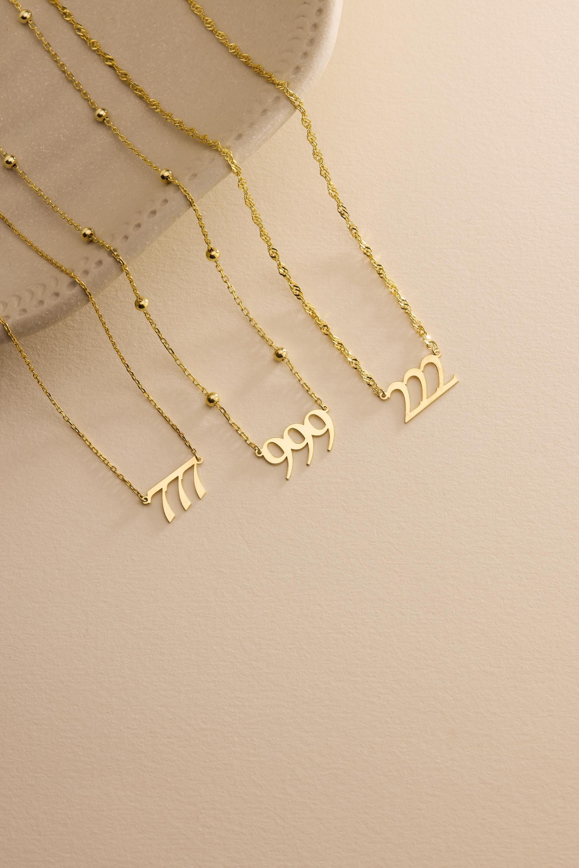 Gold Angel Number Necklace, 222, 777, 999, Lucky Number Necklace, Personalized Jewelry, Lucky Spiritual Jewelry, Christmas Gift for Her
