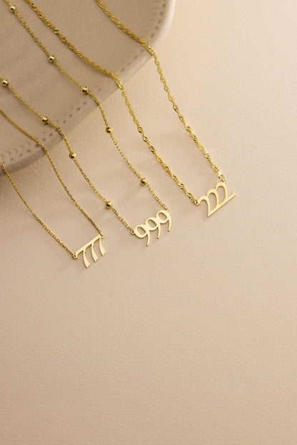 Gold Angel Number Necklace, 222, 777, 999, Lucky Number Necklace, Personalized Jewelry, Lucky Spiritual Jewelry, Christmas Gift for Her