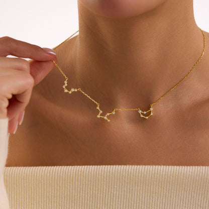 Gold Zodiac Layered Necklace, Gemini Cancer Leo Virgo Libra Gift Jewelry, Dainty Constellation Choker, Christmas Gift, Personalized Jewelry