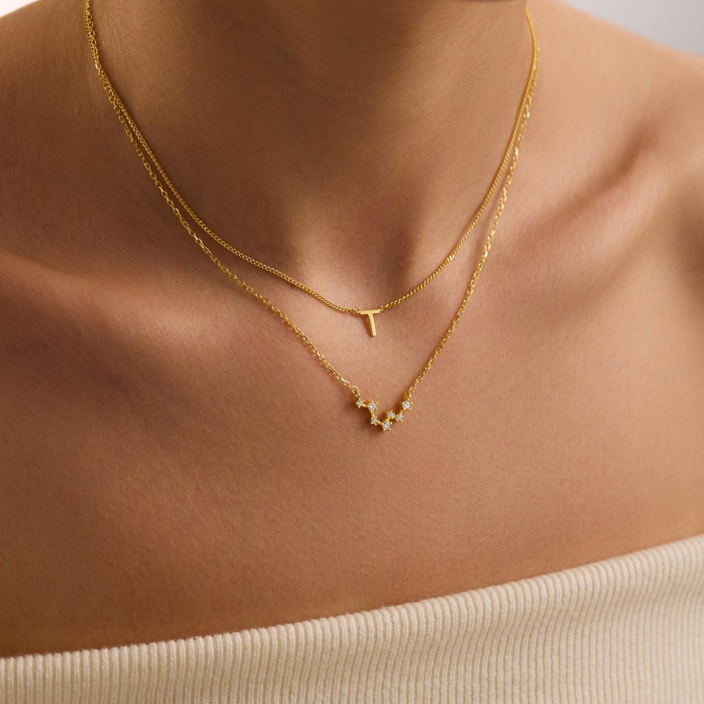 Gold Zodiac Layered Necklace, Gemini Cancer Leo Virgo Libra Gift Jewelry, Dainty Constellation Choker, Christmas Gift, Personalized Jewelry