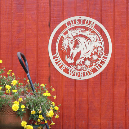 Metal Horse Sign with Custom Name - Unique Horse Stable Art - Personalized Wall Hanging - Charming Farmhouse Decor - Gift for Her