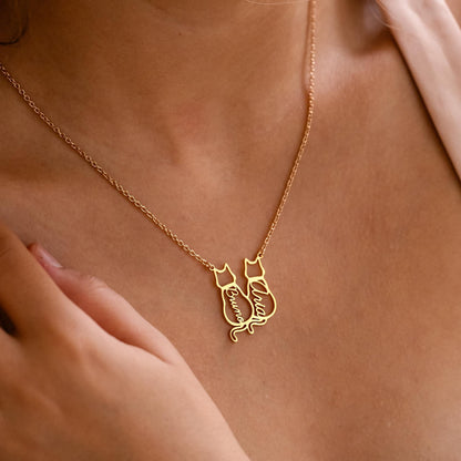 Personalized Cat Name Necklace, Custom Cat Silhouette Necklace with Name, Minimalist Cat Necklace, Memorial Gift, Cat Lovers Christmas Gift