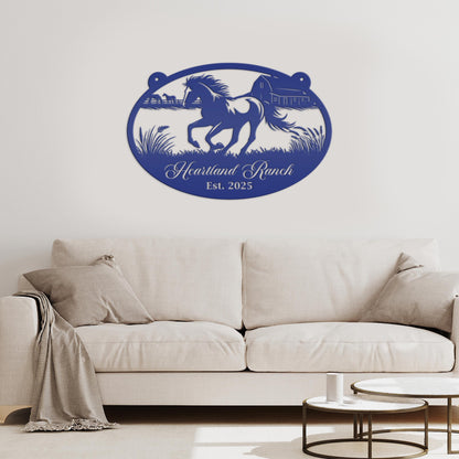 Horse Ranch Metal Sign - Personalized Farmhouse Décor - Charming Western Horse Art - Custom Wall Hanging - Outdoor Horse Farm Name Signs