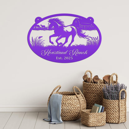 Horse Ranch Metal Sign - Personalized Farmhouse Décor - Charming Western Horse Art - Custom Wall Hanging - Outdoor Horse Farm Name Signs