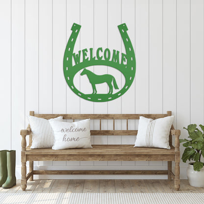 Horseshoe Welcome Metal Sign