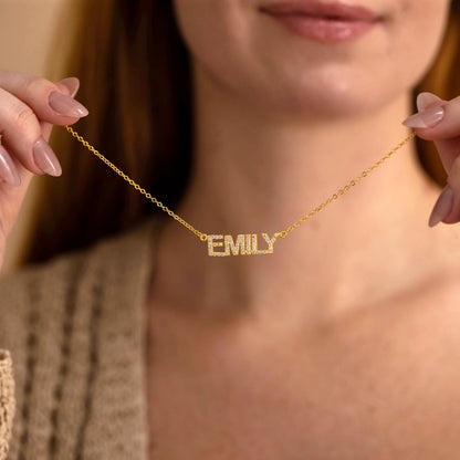Dainty Diamond Gold Name Necklace, Personalized Pave Name Necklace, Custom Gemstone Letter Necklace, Jewelry Gift for Her, Bridesmaid Gifts