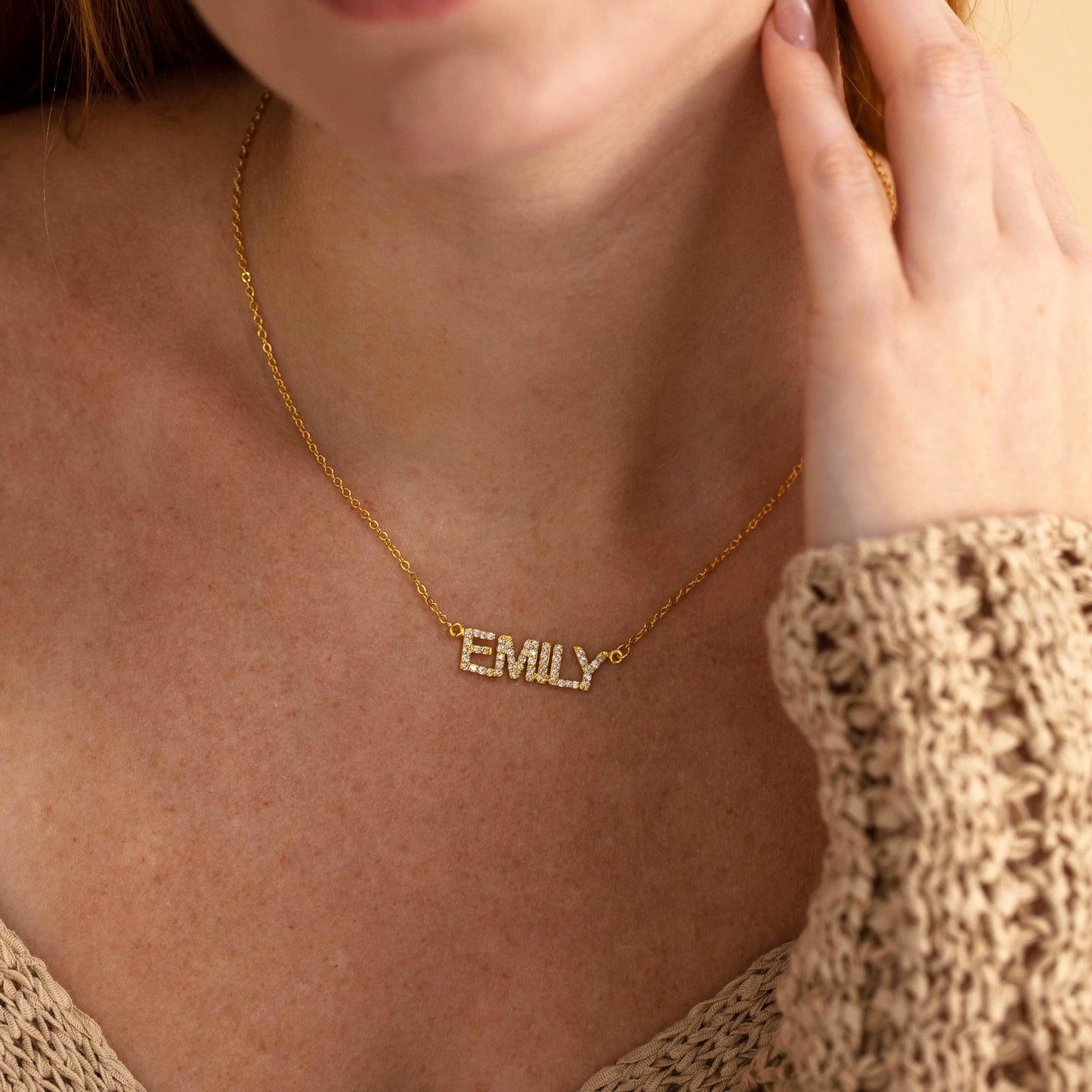 Dainty Diamond Gold Name Necklace, Personalized Pave Name Necklace, Custom Gemstone Letter Necklace, Jewelry Gift for Her, Bridesmaid Gifts