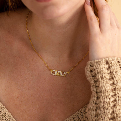 Dainty Diamond Gold Name Necklace, Personalized Pave Name Necklace, Custom Gemstone Letter Necklace, Jewelry Gift for Her, Bridesmaid Gifts