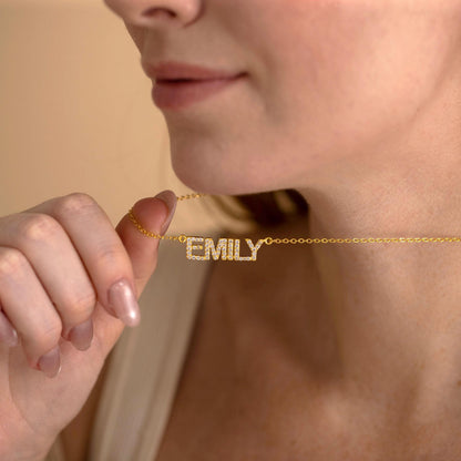 Dainty Diamond Gold Name Necklace, Personalized Pave Name Necklace, Custom Gemstone Letter Necklace, Jewelry Gift for Her, Bridesmaid Gifts