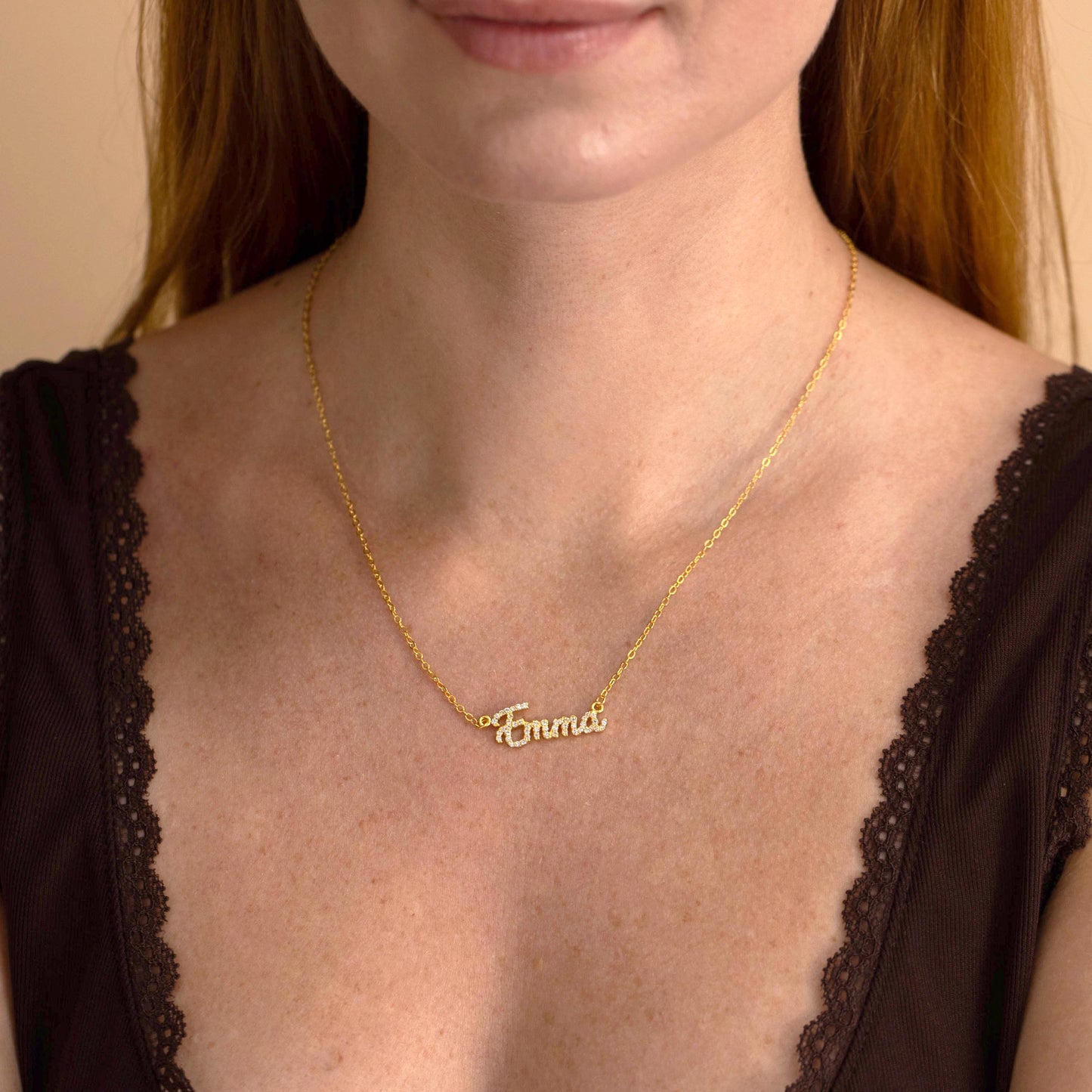 Dainty Diamond Gold Name Necklace, Personalized Pave Name Necklace, Custom Gemstone Letter Necklace, Jewelry Gift for Her, Bridesmaid Gifts