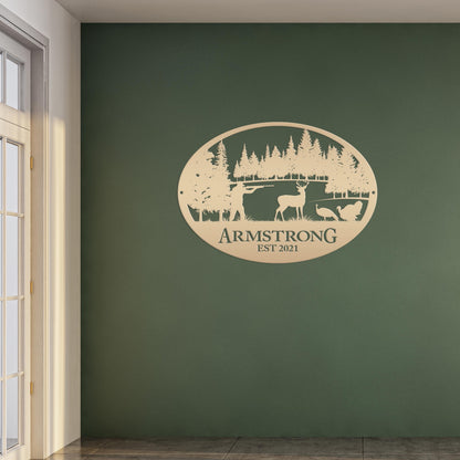 Personalized Turkey and Deer Hunting Scene Sign