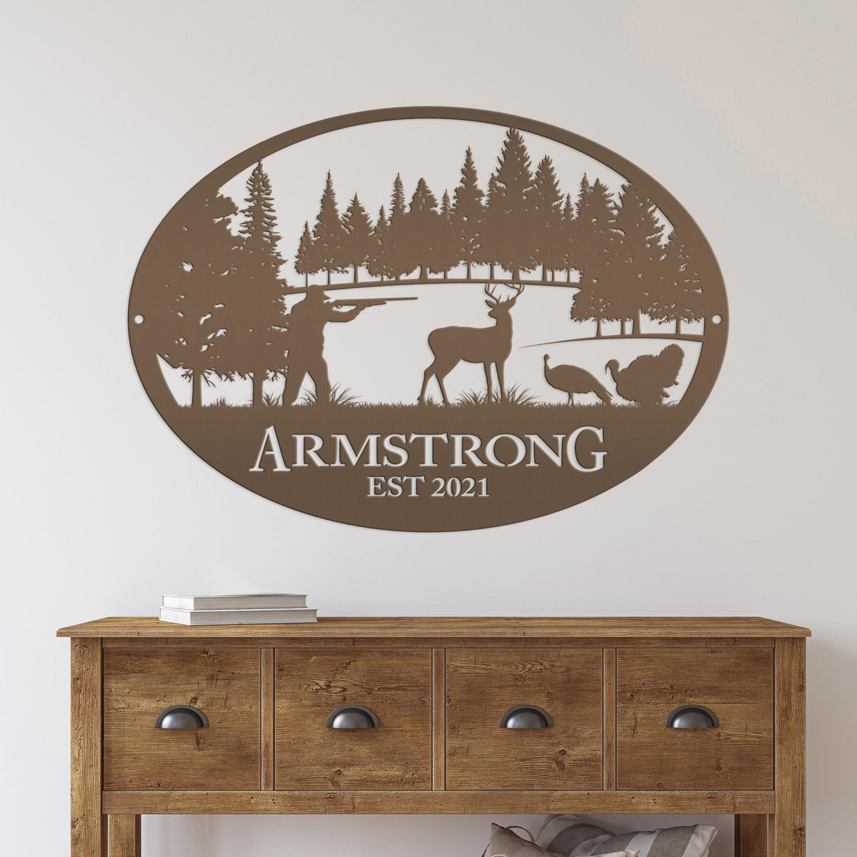 Personalized Turkey and Deer Hunting Scene Sign