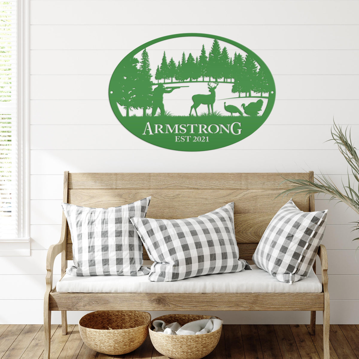 Personalized Turkey and Deer Hunting Scene Sign