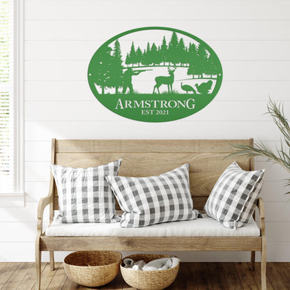 Personalized Turkey and Deer Hunting Scene Sign