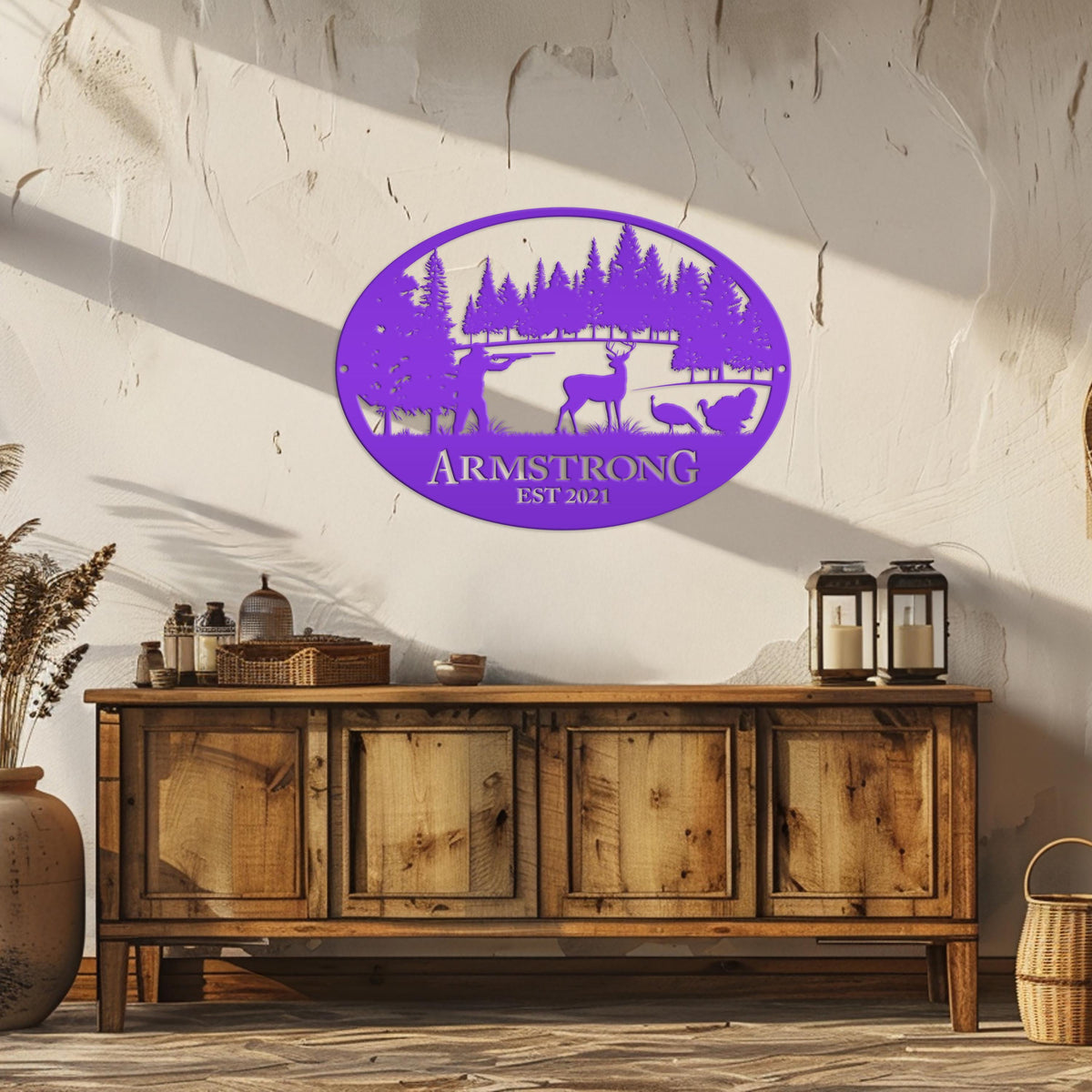 Personalized Turkey and Deer Hunting Scene Sign