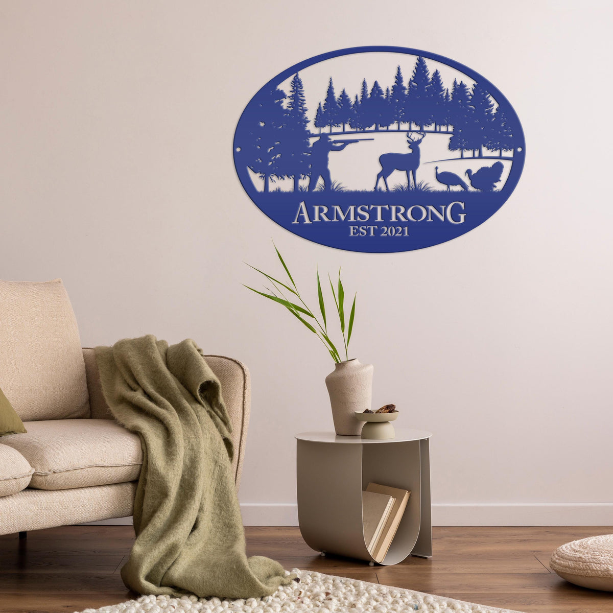 Personalized Turkey and Deer Hunting Scene Sign
