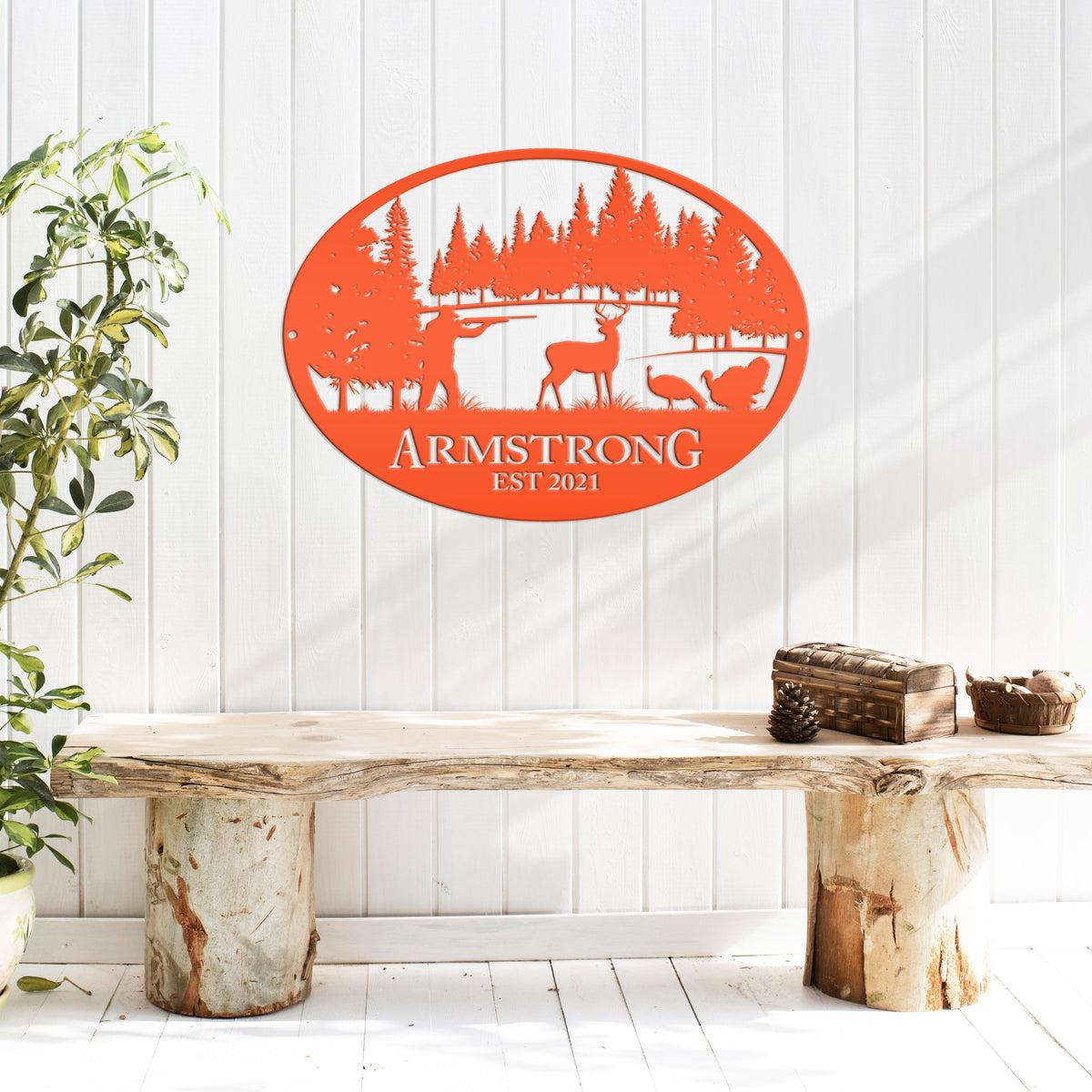 Personalized Turkey and Deer Hunting Scene Sign