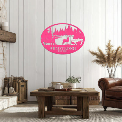 Personalized Turkey and Deer Hunting Scene Sign