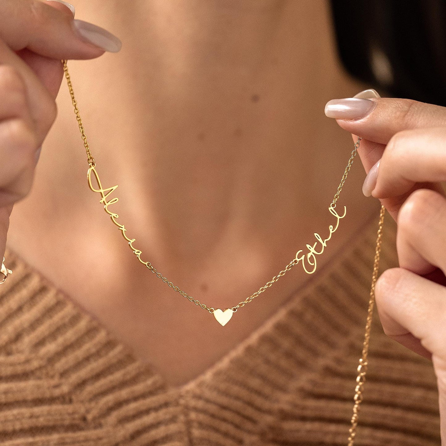 Personalzied Two Names Necklace, Couple Name Necklace with Heart, Valentine's Day Gift for Wife, Custom Name Jewelry, Handmade Gift for Mom