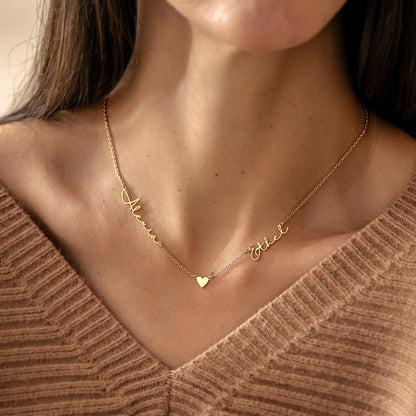 Personalzied Two Names Necklace, Couple Name Necklace with Heart, Valentine's Day Gift for Wife, Custom Name Jewelry, Handmade Gift for Mom