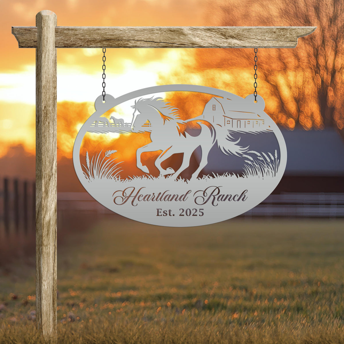 Horse Ranch Metal Sign - Personalized Farmhouse Décor - Charming Western Horse Art - Custom Wall Hanging - Outdoor Horse Farm Name Signs