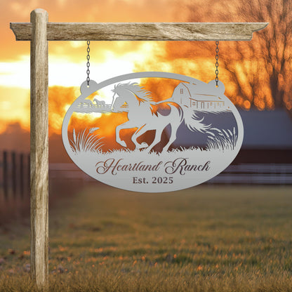 Horse Ranch Metal Sign - Personalized Farmhouse Décor - Charming Western Horse Art - Custom Wall Hanging - Outdoor Horse Farm Name Signs