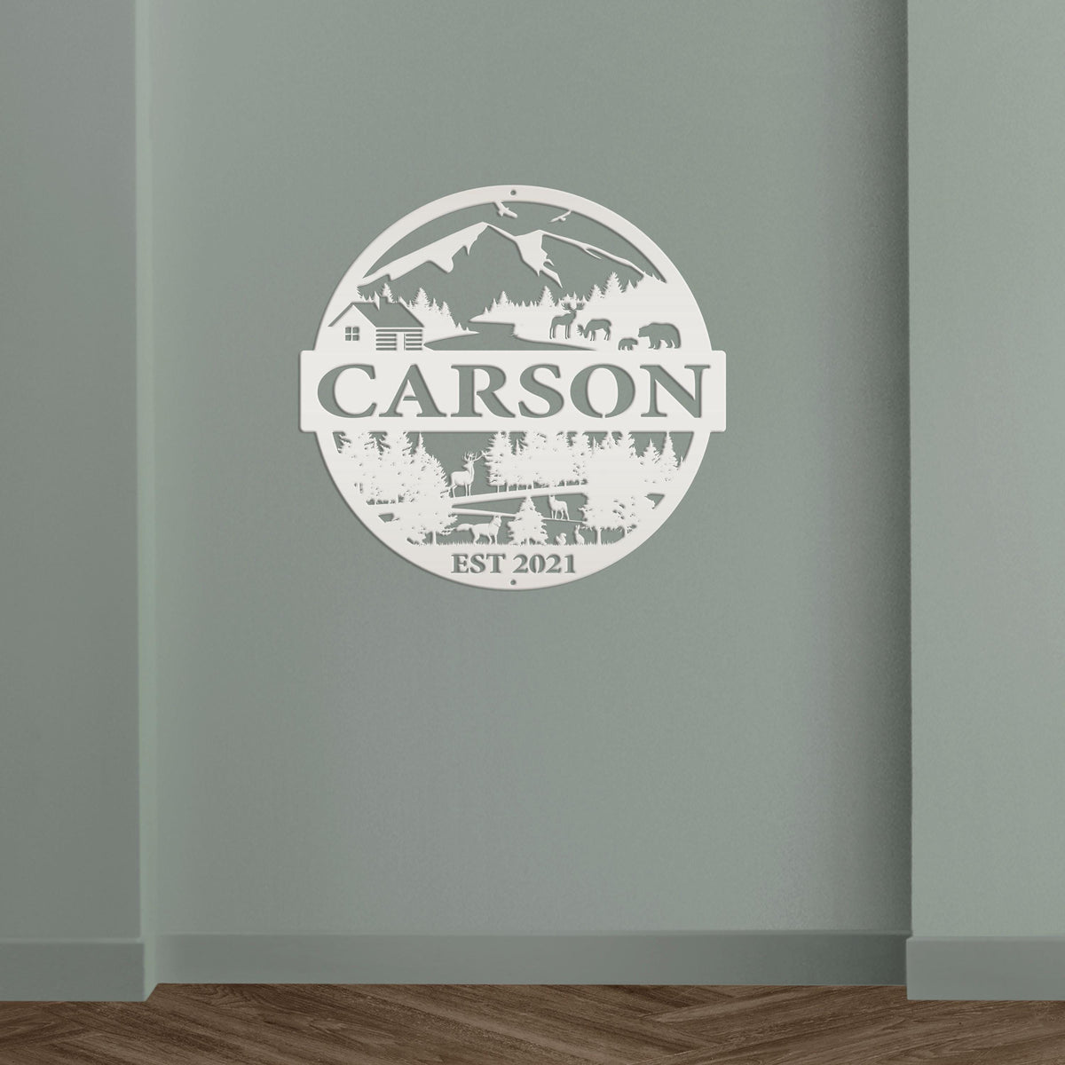 Personalized Mountain Scene Metal Sign - Custom sign with Deer