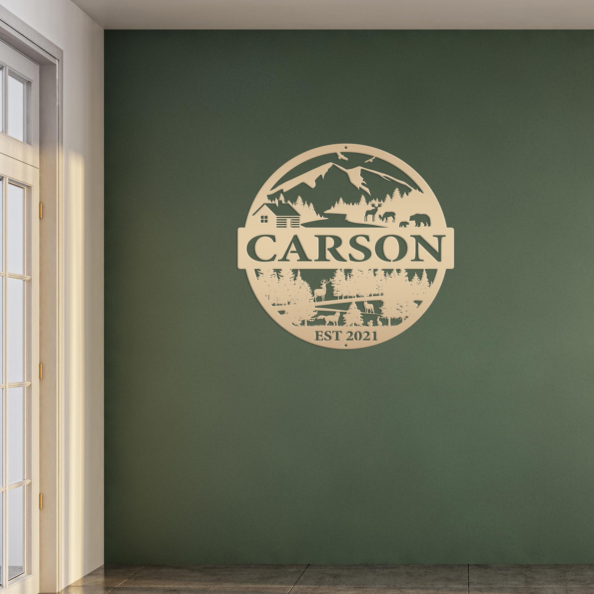 Personalized Mountain Scene Metal Sign - Custom sign with Deer