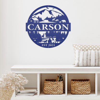 Personalized Mountain Scene Metal Sign - Custom sign with Deer
