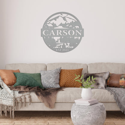 Personalized Mountain Scene Metal Sign - Custom sign with Deer