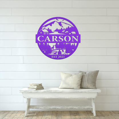 Personalized Mountain Scene Metal Sign - Custom sign with Deer