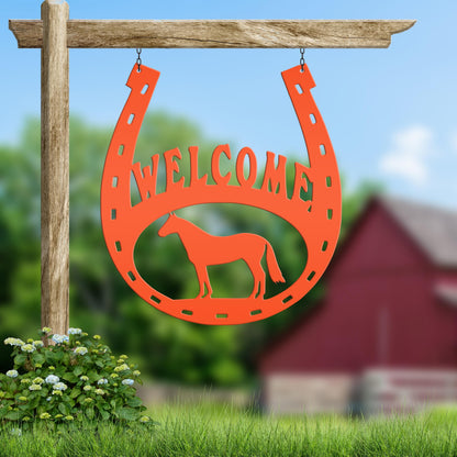 Horseshoe Welcome Metal Sign
