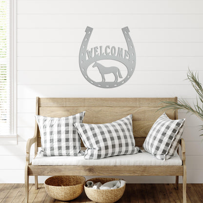 Horseshoe Welcome Metal Sign