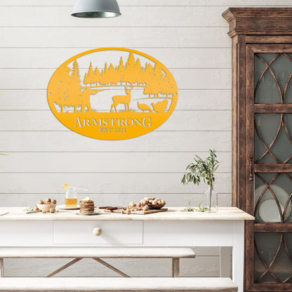 Personalized Turkey and Deer Hunting Scene Sign