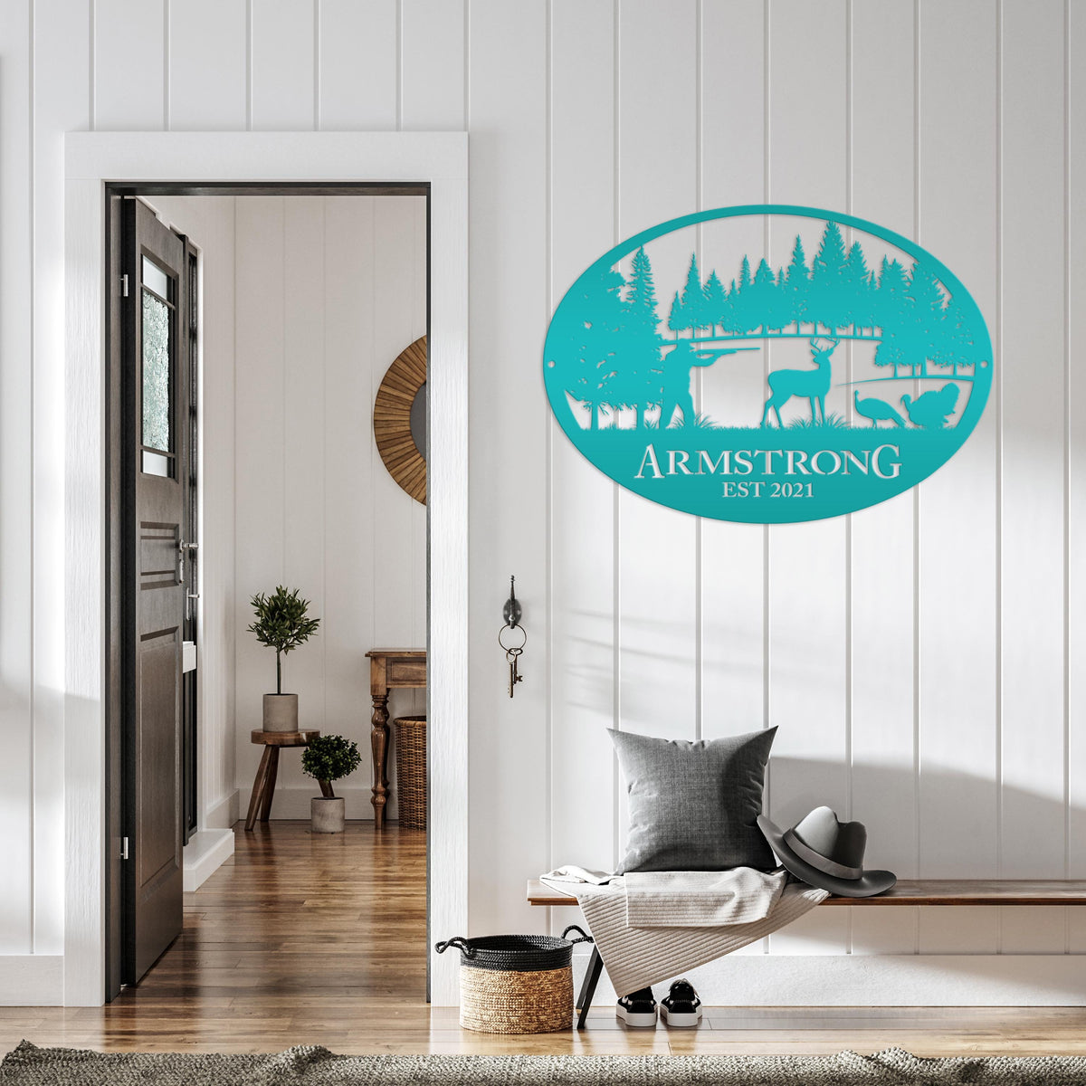 Personalized Turkey and Deer Hunting Scene Sign