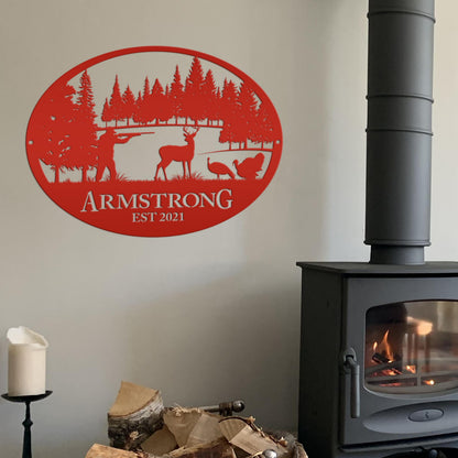 Personalized Turkey and Deer Hunting Scene Sign