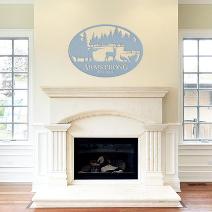 Personalized Turkey and Deer Hunting Scene Sign