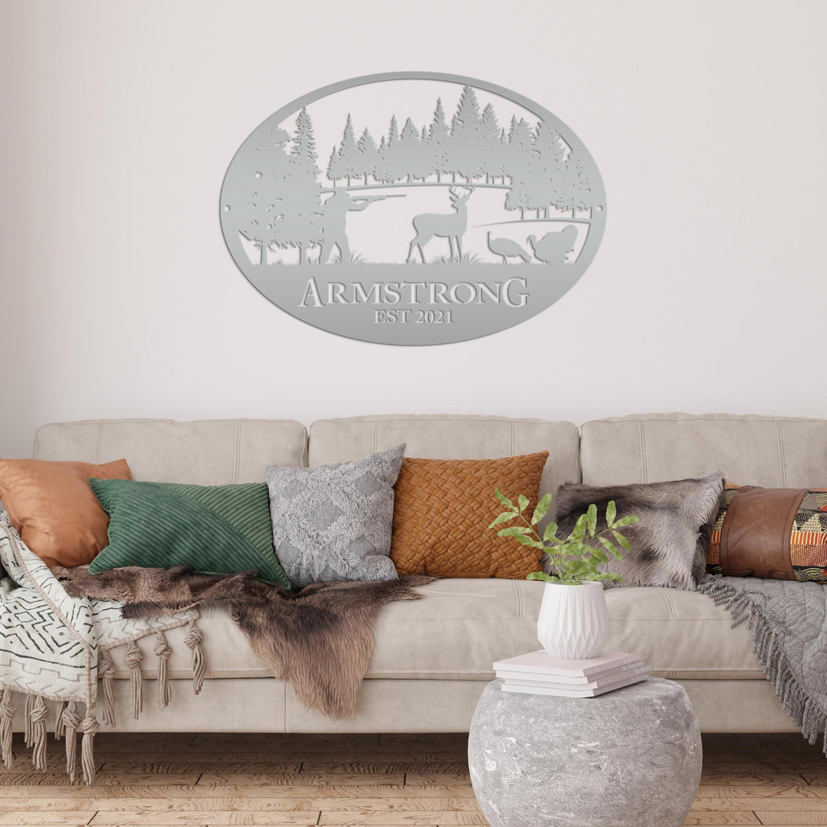 Personalized Turkey and Deer Hunting Scene Sign