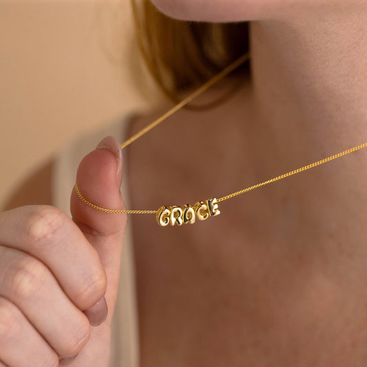 Personalized Bubble Letter Necklace, Custom 3D Name Necklace, Gold Name Jewelry for Women, Dainty Gift for Mom, Christmas Gift for Her