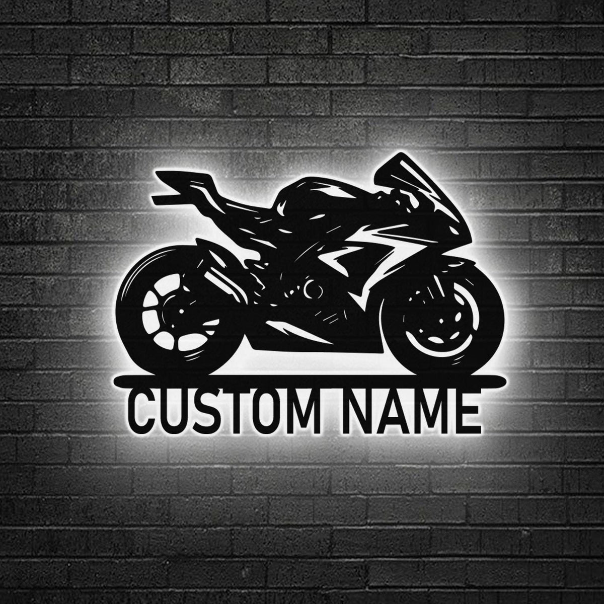 Custom Motocross Biker Metal Wall Art LED Lights Personalized Biker Name Sign
