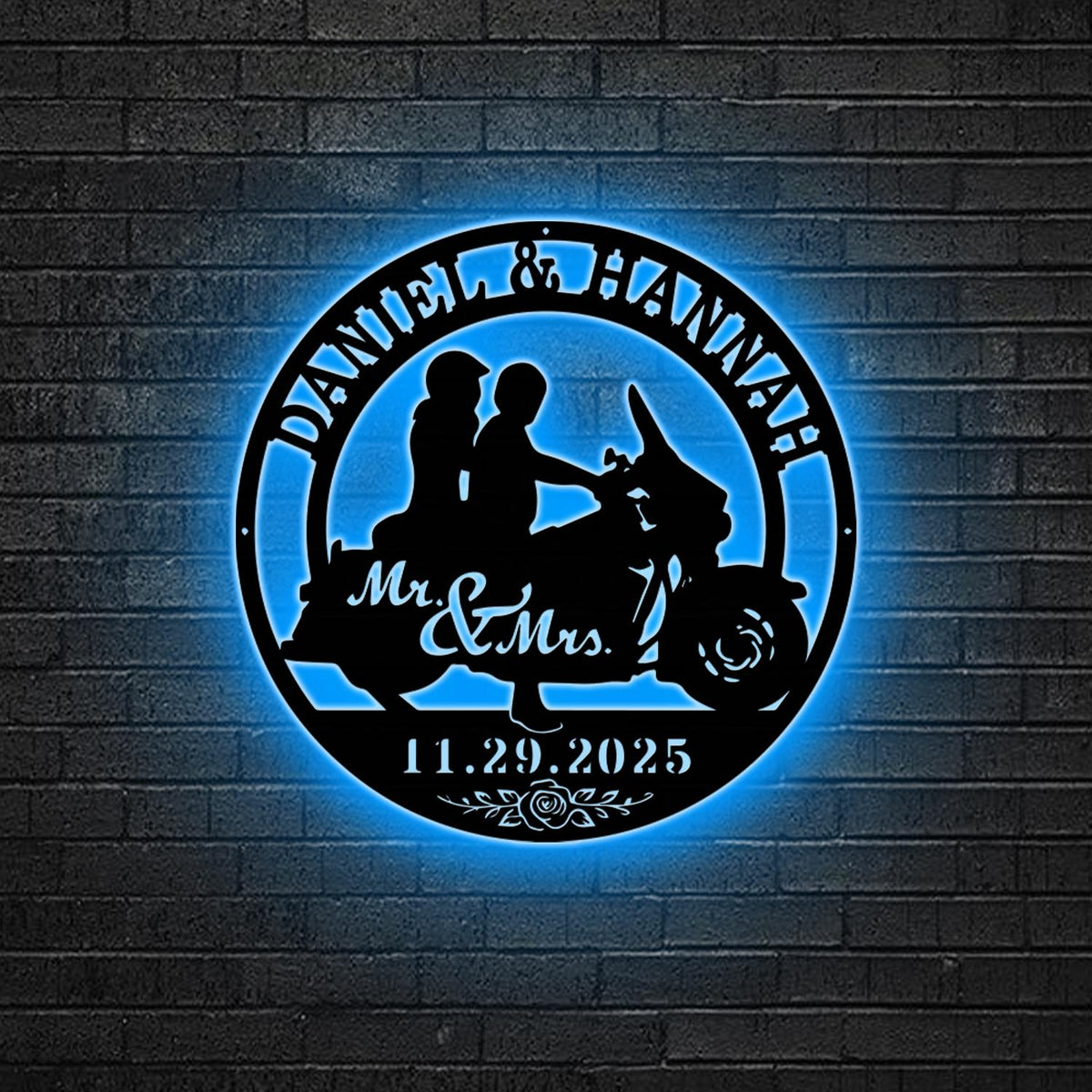Custom Motocross Biker Metal Wall Art LED Lights Personalized Biker Name Sign