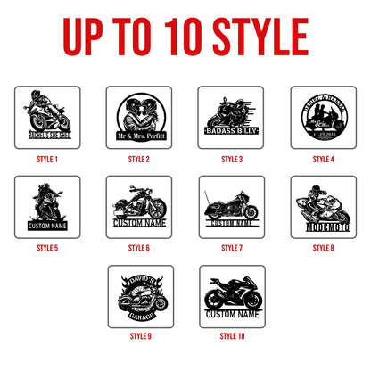 Custom Motocross Biker Metal Wall Art LED Lights Personalized Biker Name Sign