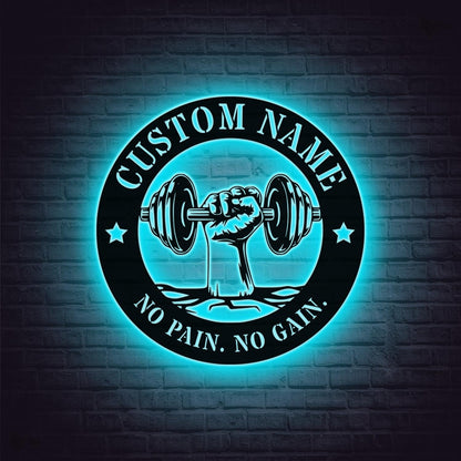 Personalized Female Metal Gym Sign LED Lights, Home Gym Decor, Fitness Wall Art, Metal Sign for Home Gyms, Metal Gym Sign