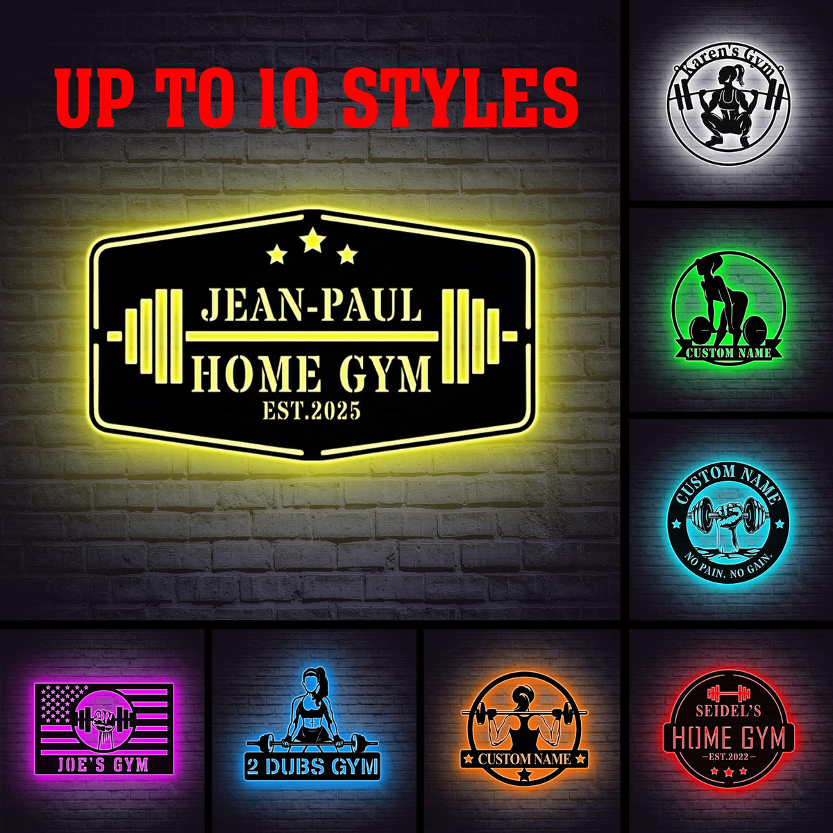 Personalized Female Metal Gym Sign LED Lights, Home Gym Decor, Fitness Wall Art, Metal Sign for Home Gyms, Metal Gym Sign