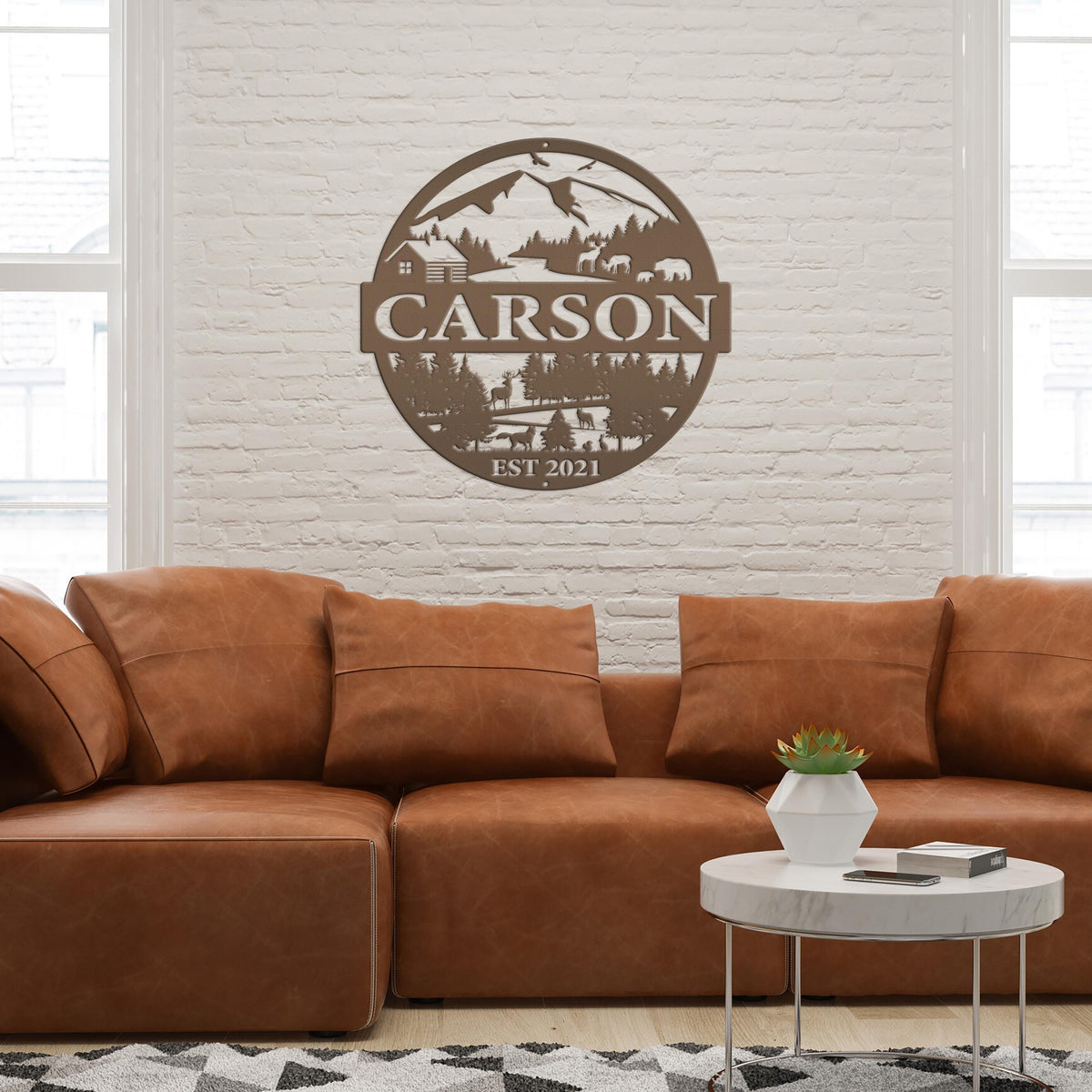 Personalized Mountain Scene Metal Sign - Custom sign with Deer