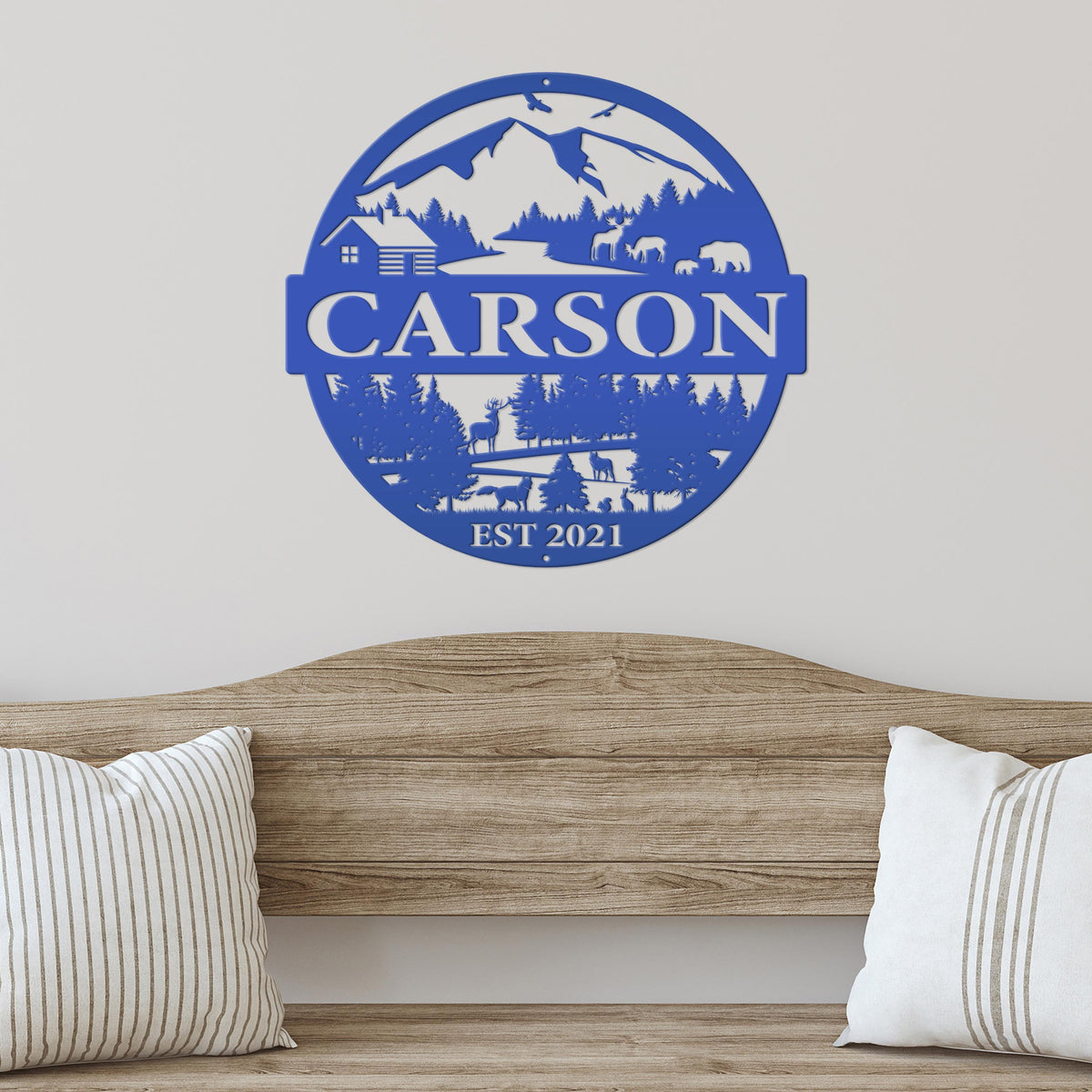 Personalized Mountain Scene Metal Sign - Custom sign with Deer