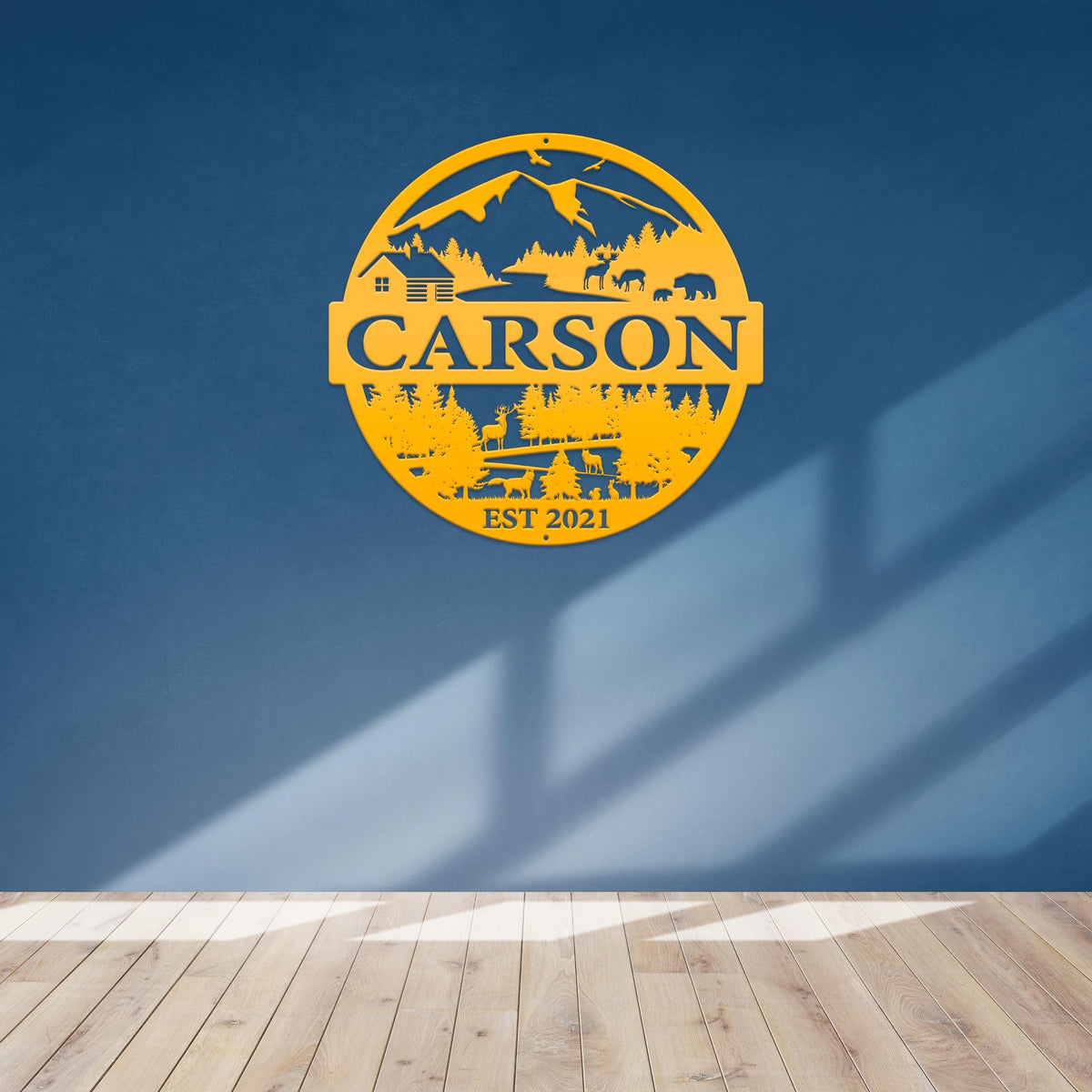 Personalized Mountain Scene Metal Sign - Custom sign with Deer