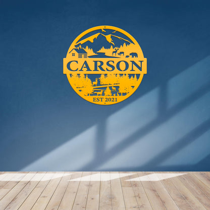 Personalized Mountain Scene Metal Sign - Custom sign with Deer