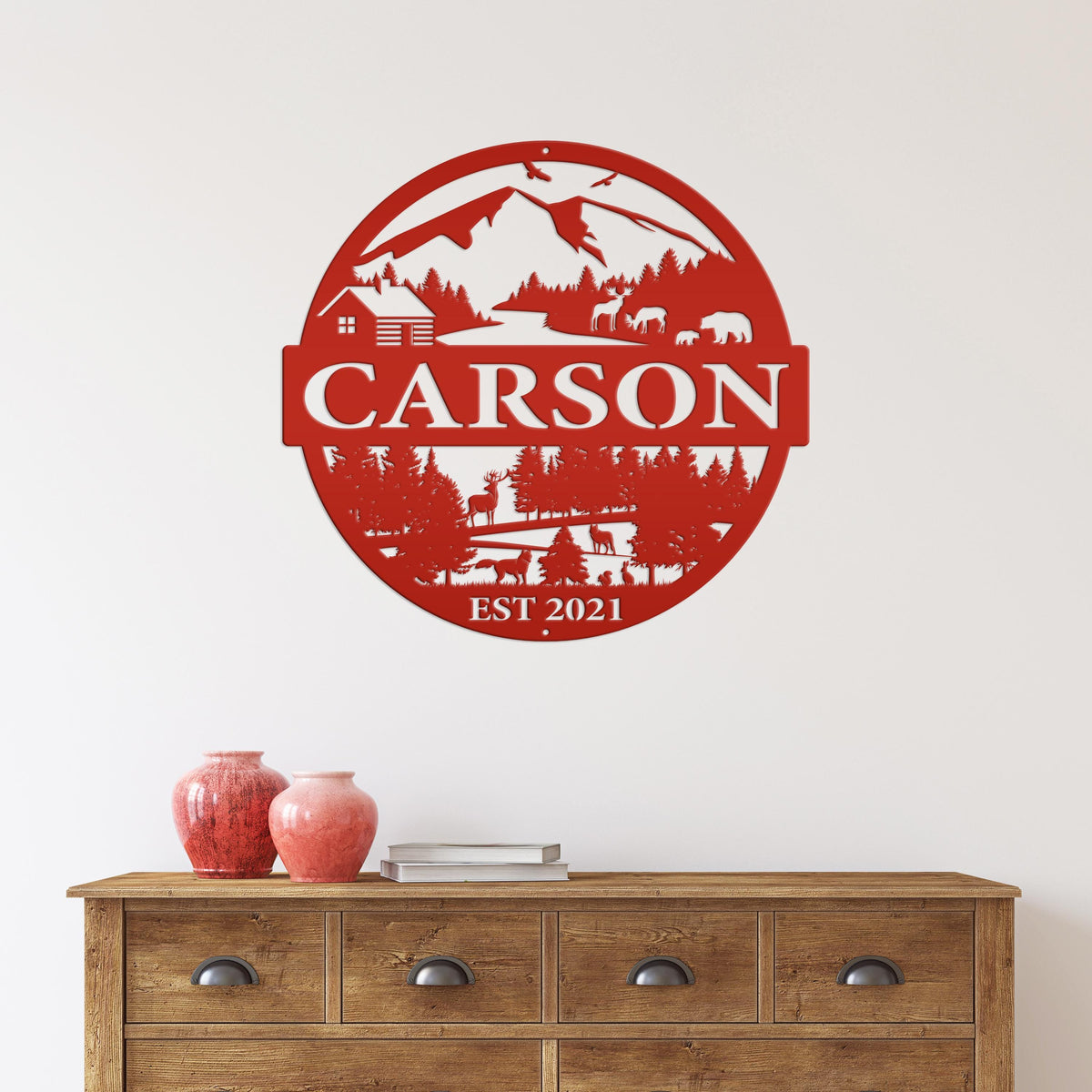 Personalized Mountain Scene Metal Sign - Custom sign with Deer